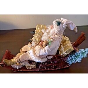 Vtg Santa Claus Christmas Wicker Sleigh Toys Tree Presents Figure 17"